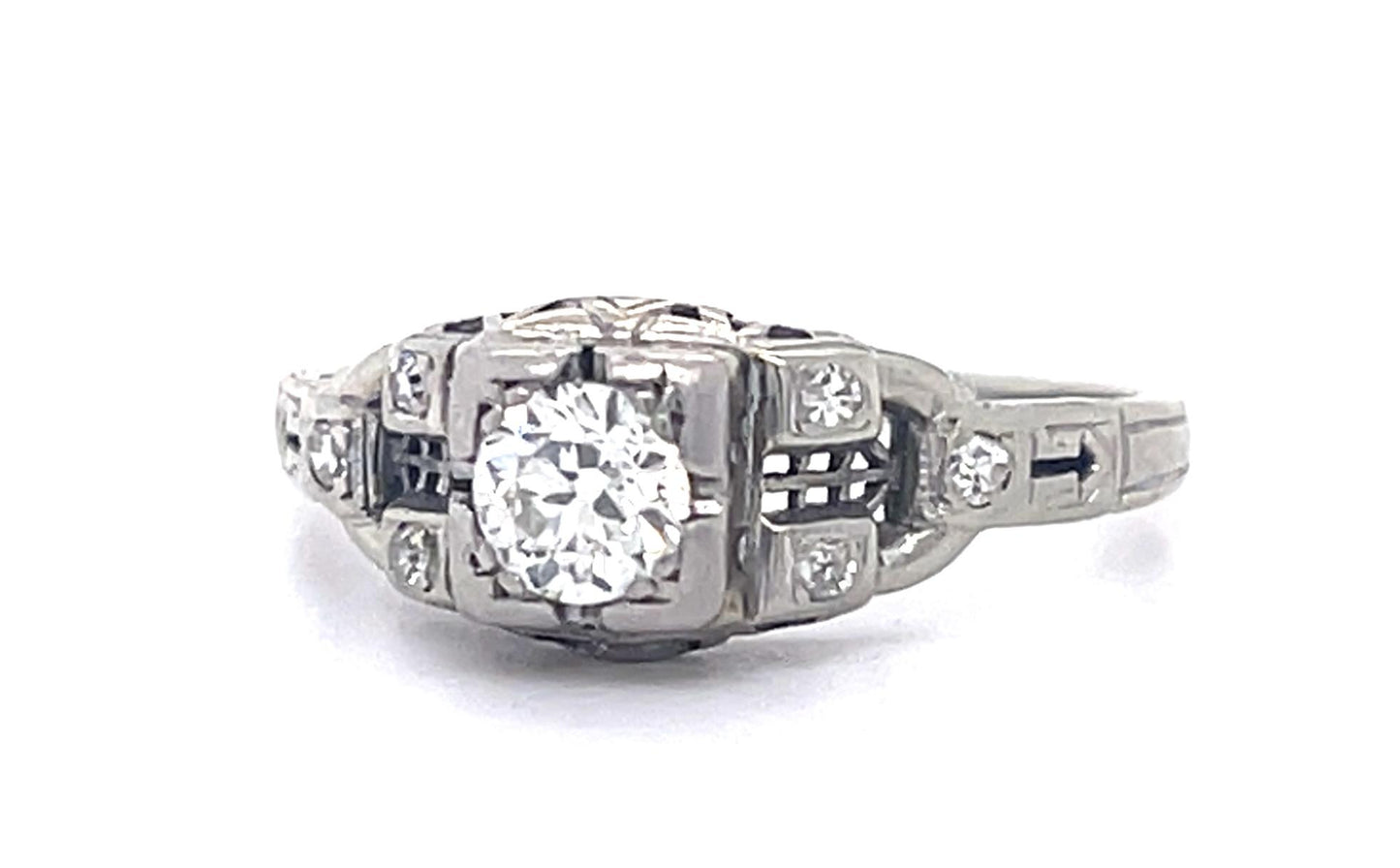Art Deco .37ct Old Euro Dia 18KW Ring (Vintage 1930s) .06ct SD