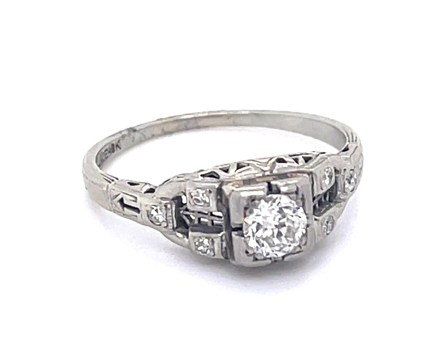 Art Deco .37ct Old Euro Dia 18KW Ring (Vintage 1930s) .06ct SD