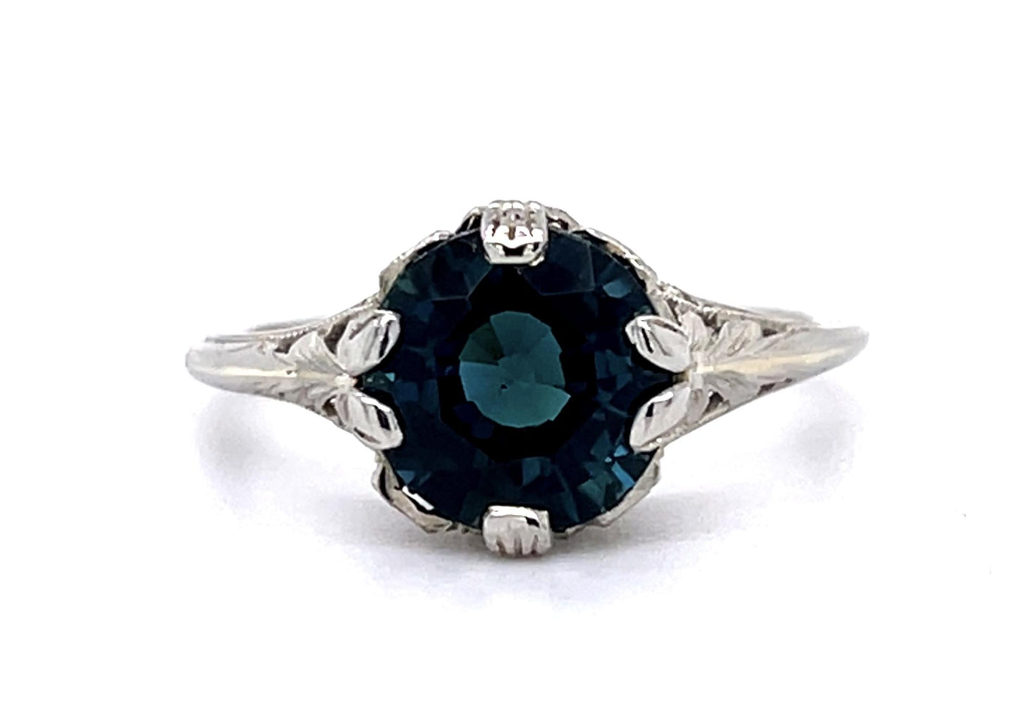 Art Deco 2.25ct Green Tourmaline 14KW Ring 2.16g 6 Size