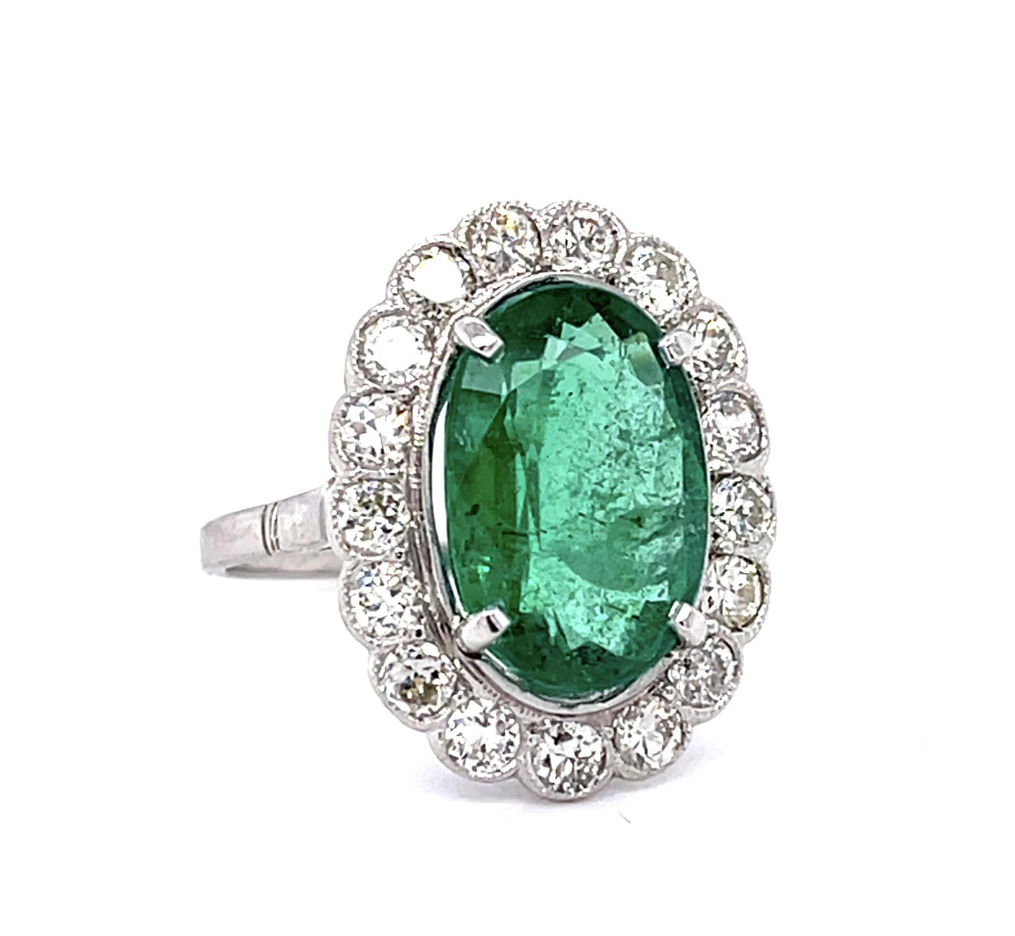 3.97ct Emerald 1.20ct Diamond Platinum Handmade Ring