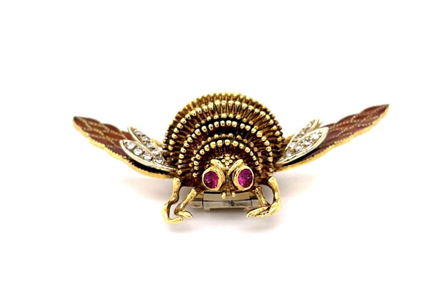 Italian Frascarolo .40ct Diamond .30ct Ruby + Enamel 18KY Bee Brooch Pin