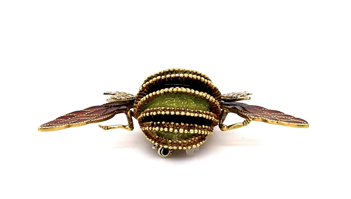 Italian Frascarolo .40ct Diamond .30ct Ruby + Enamel 18KY Bee Brooch Pin