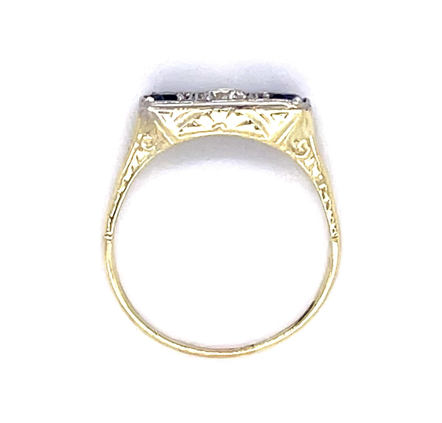 Art Deco .15ct Old European Diamond .40ct Sapphire 14KY Ring (Antique 1920s)