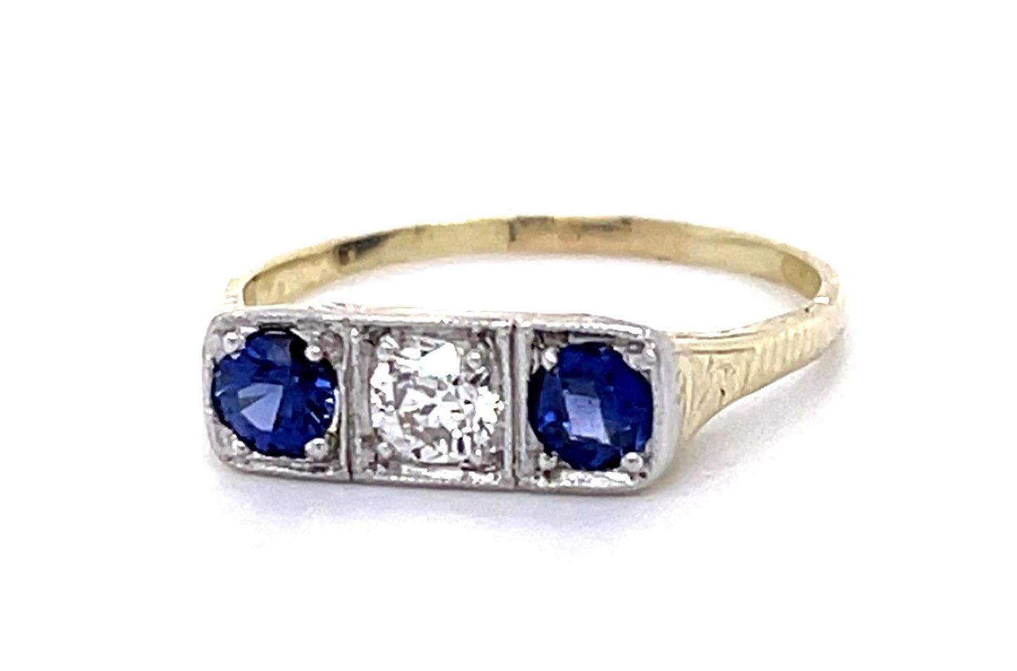 Art Deco .15ct Old European Diamond .40ct Sapphire 14KY Ring (Antique 1920s)