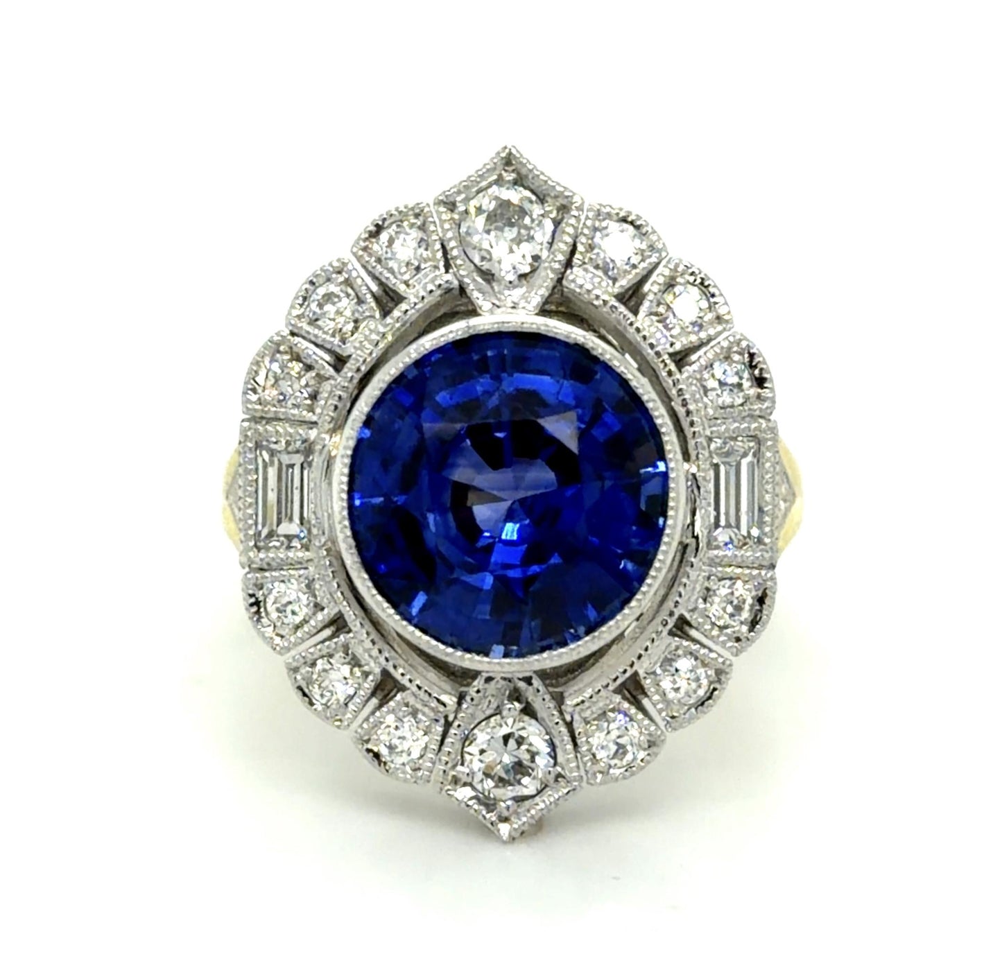 5.43ct Sapphire 1ct Diamond 18KY+Platinum Ring
