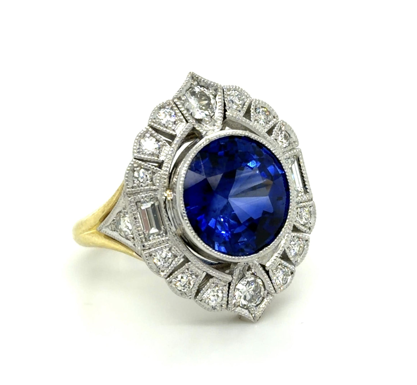 5.43ct Sapphire 1ct Diamond 18KY+Platinum Ring