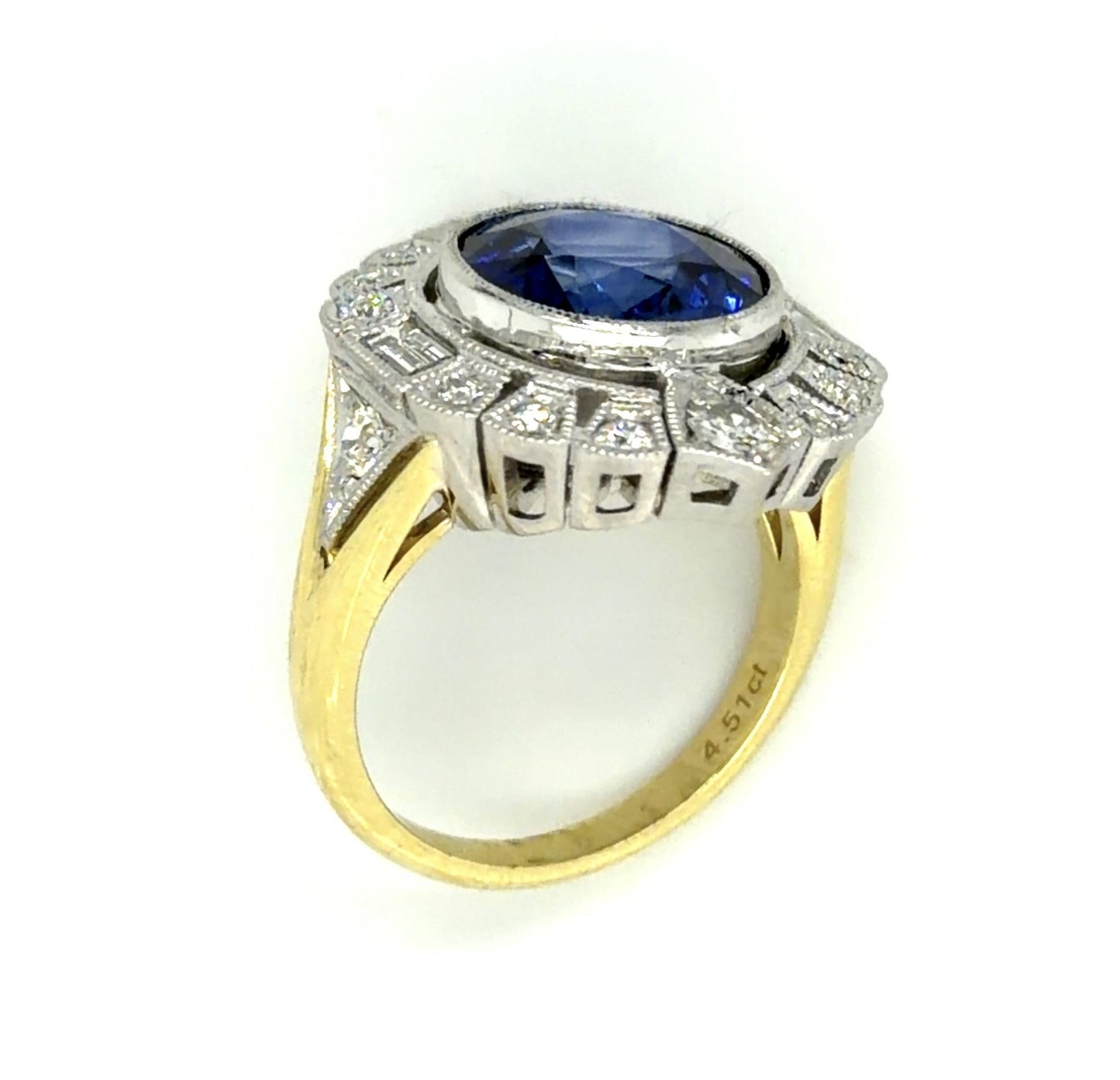 5.43ct Heated Ceylon Sapphire 1ct Diamond 18KY+Platinum Ring