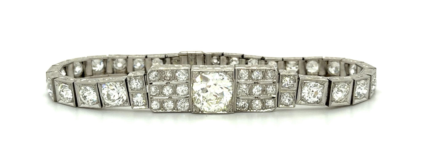 Art Deco 2.35ct Old European Center Diamond Platinum Bracelet (Vintage 1930s)
