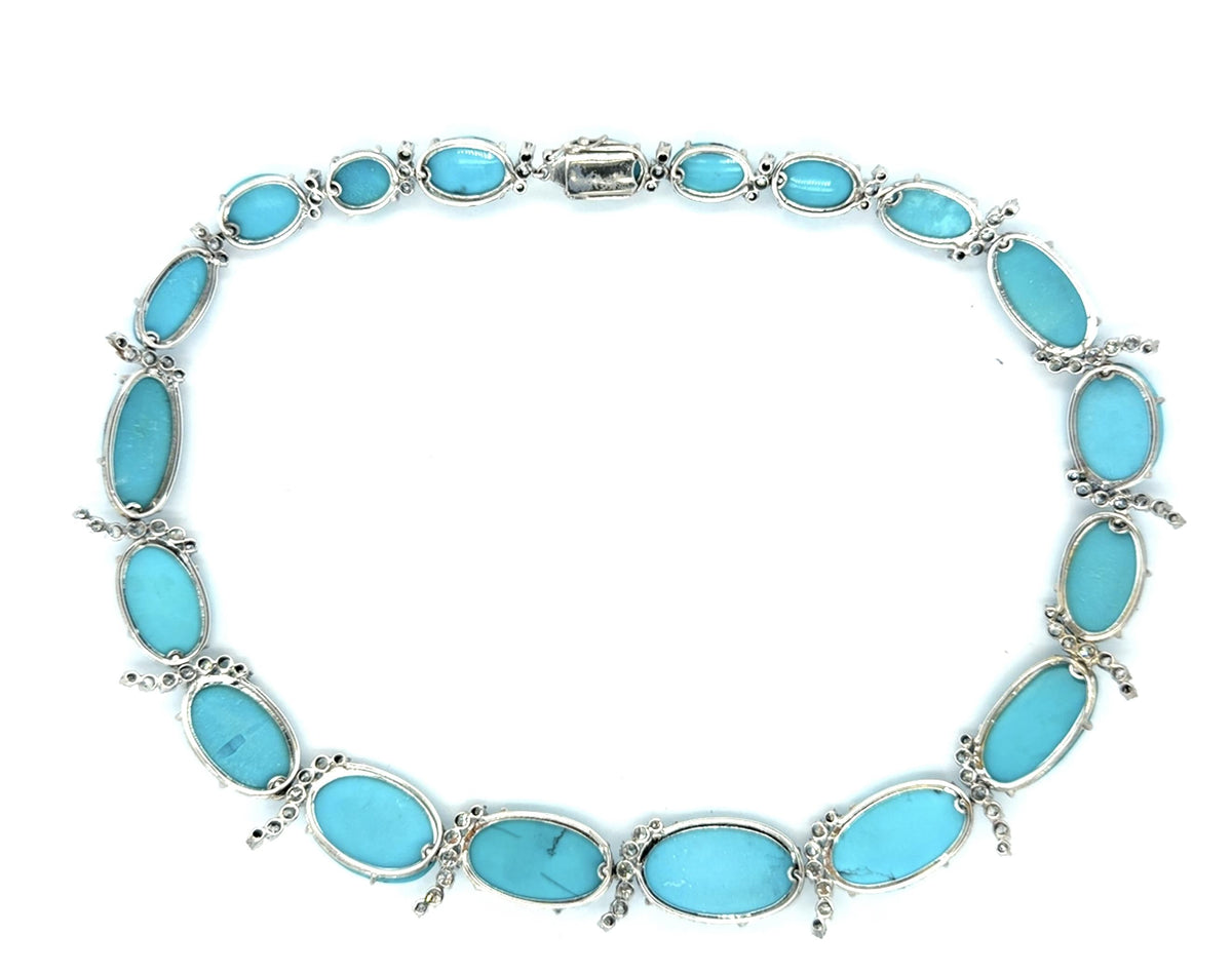 190ct Turquoise 8ct Diamond 18KW Necklace