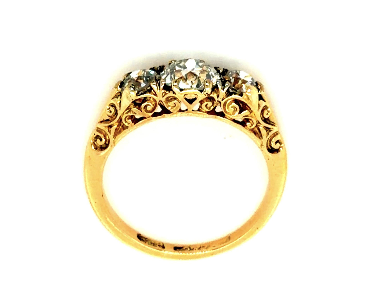 Original English Victorian .95ct Old European Center Diamond 9KY Ring (1890s)