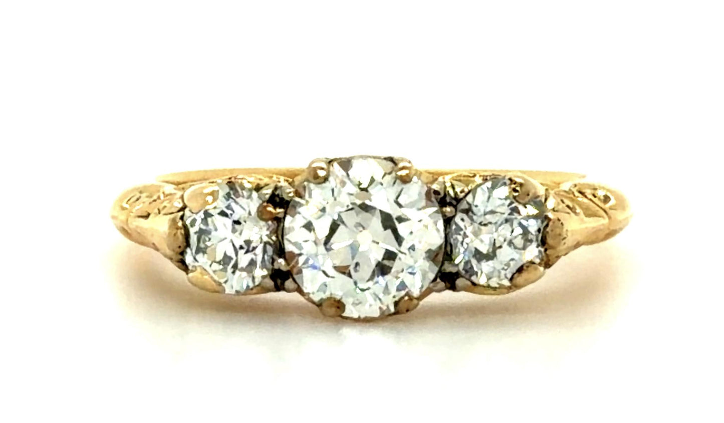 Original English Victorian .95ct Old European Center Diamond 9KY Ring (1890s)