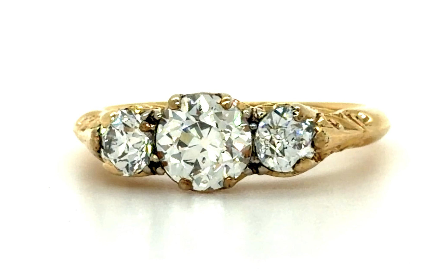 Original English Victorian .95ct Old European Center Diamond 9KY Ring (1890s)