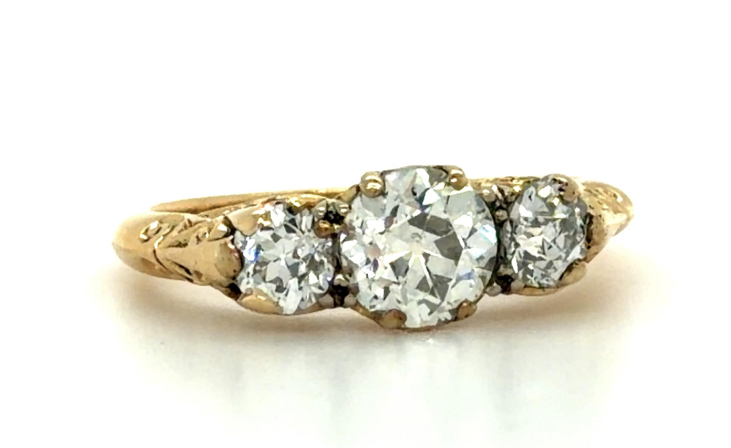 Original English Victorian .95ct Old European Center Diamond 9KY Ring (1890s)