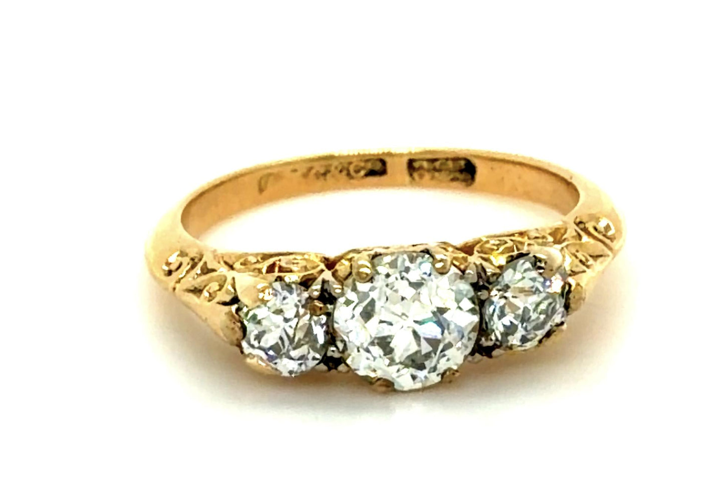 Original English Victorian .95ct Old European Center Diamond 9KY Ring (1890s)