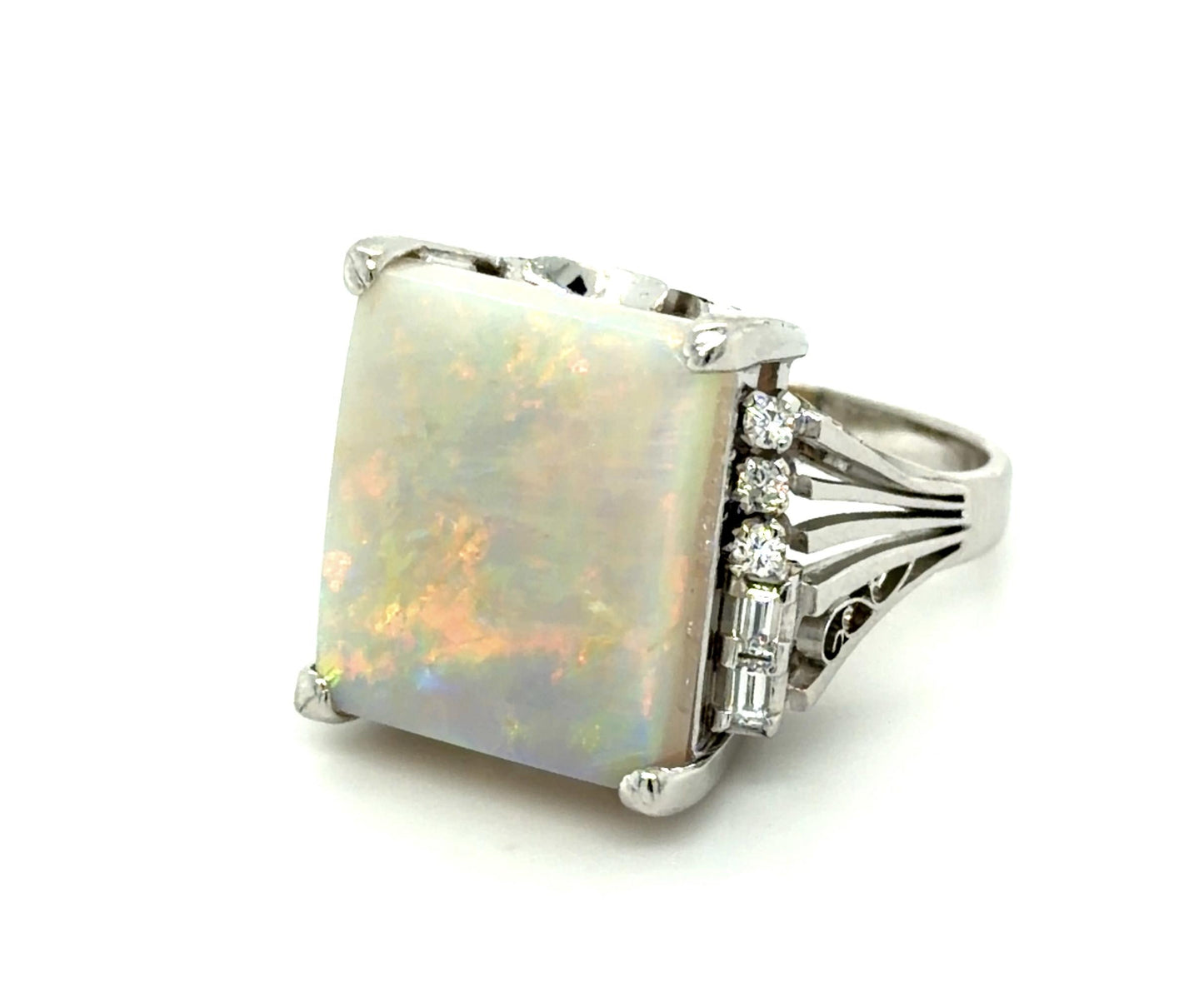 6.74ct Australian Opal .42ct Diamond Platinum Ring