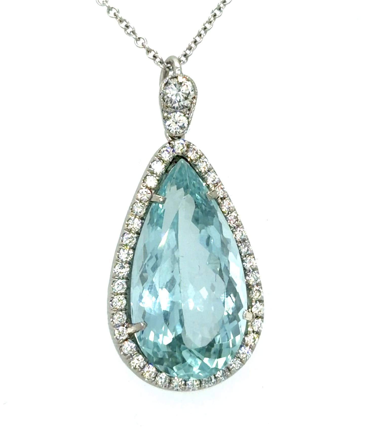 14ct Aquamarine .85ct Diamond Platinum Pendant