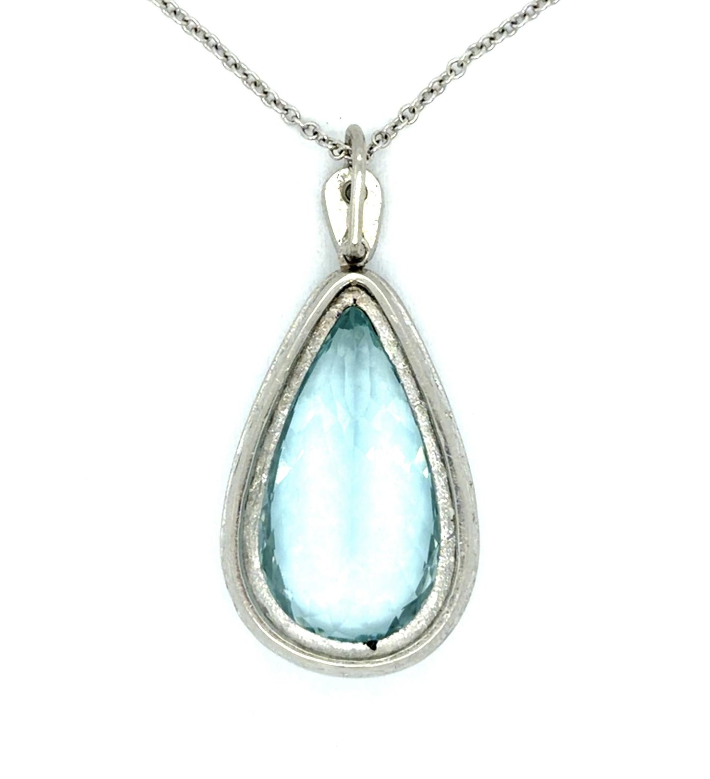 14ct Aquamarine .85ct Diamond Platinum Pendant