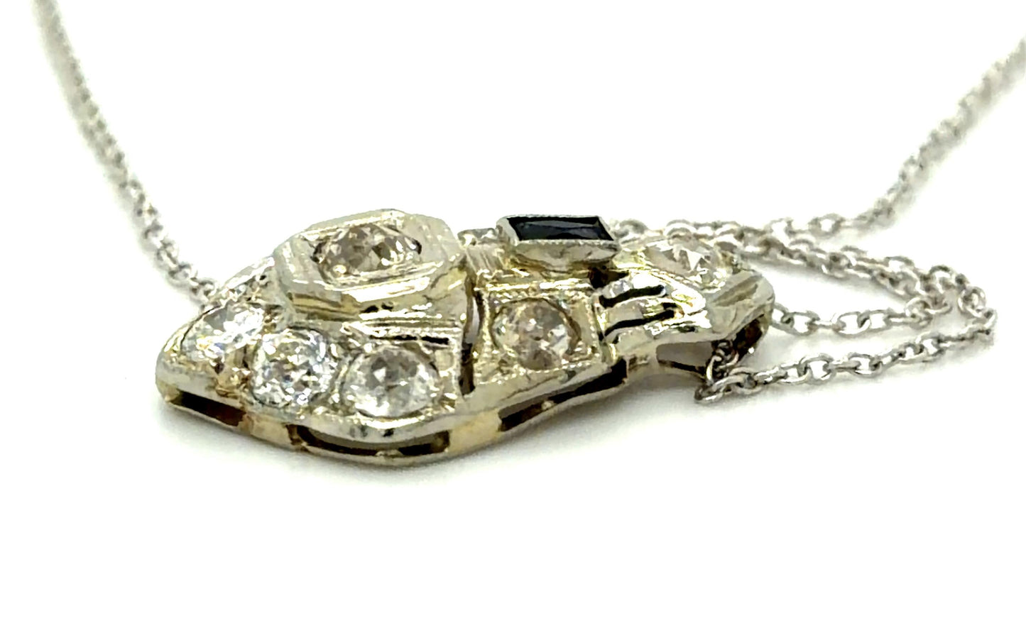 Art Deco .75ct Diamond Platinum+14KW Pendant (Antique 1920s)