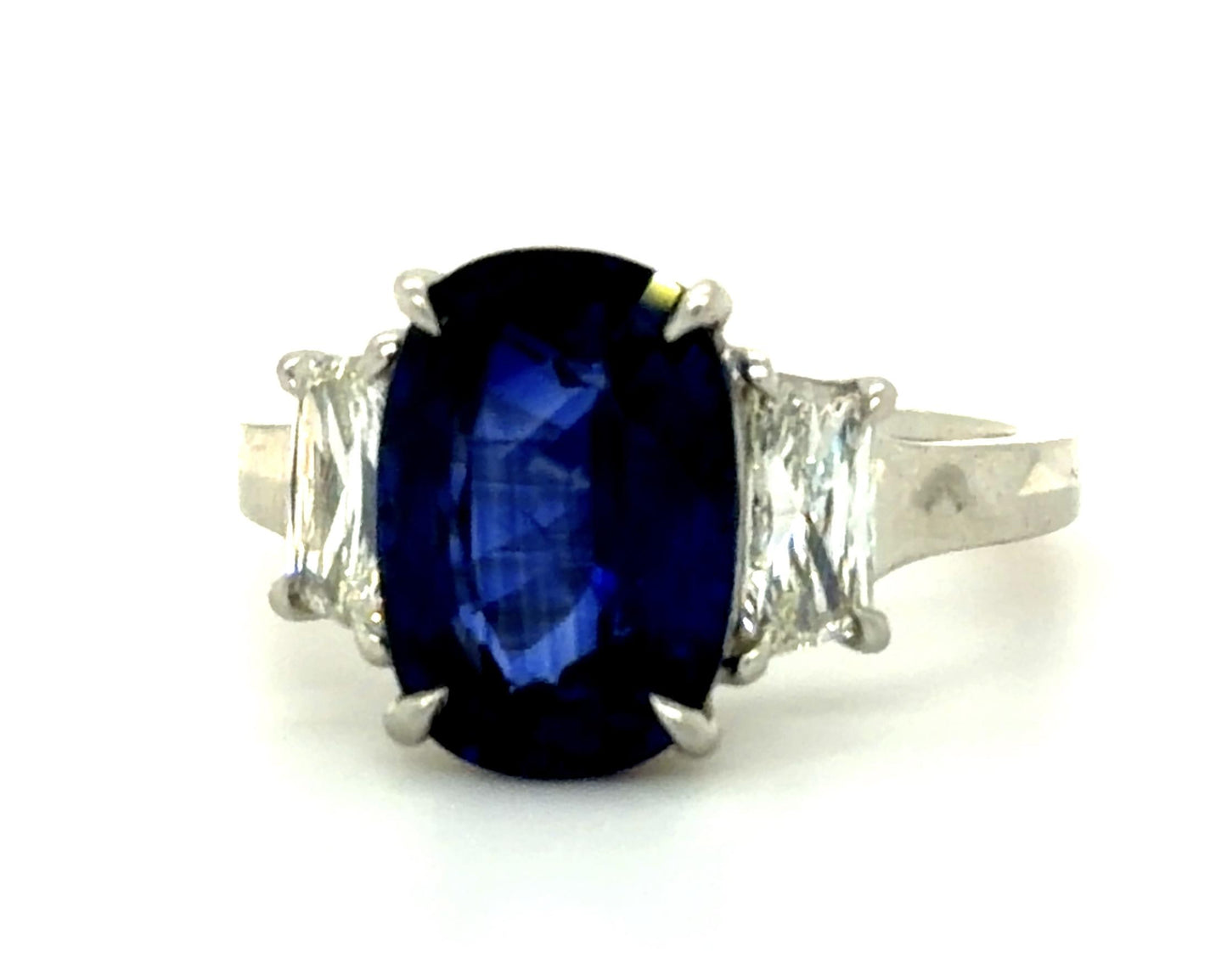 4.58ct Madagascar Heated Cushion Sapphire .83ct Hexagon Diamond PT Ring