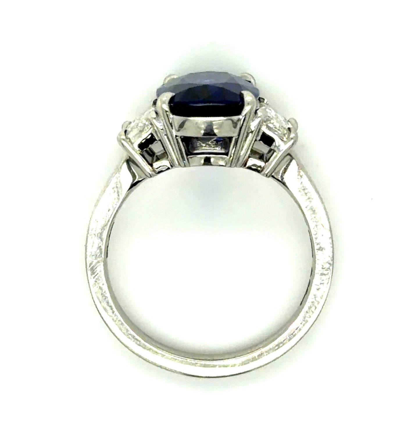 4.58ct Madagascar Heated Cushion Sapphire .83ct Hexagon Diamond PT Ring