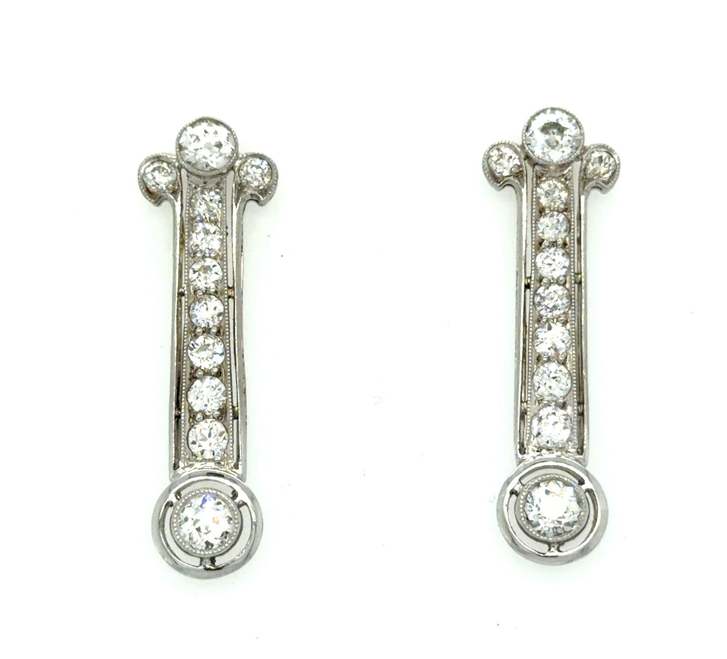 Art Deco 1ct (4 Center Diamonds) 1.90ct SD PT Earrings (Antique 1920s)