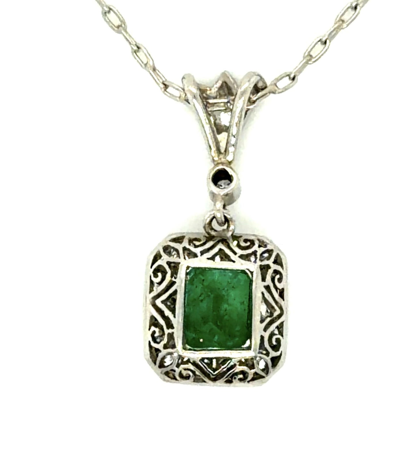 .79ct Emerald .33ct Diamond PT Handmade Pendant