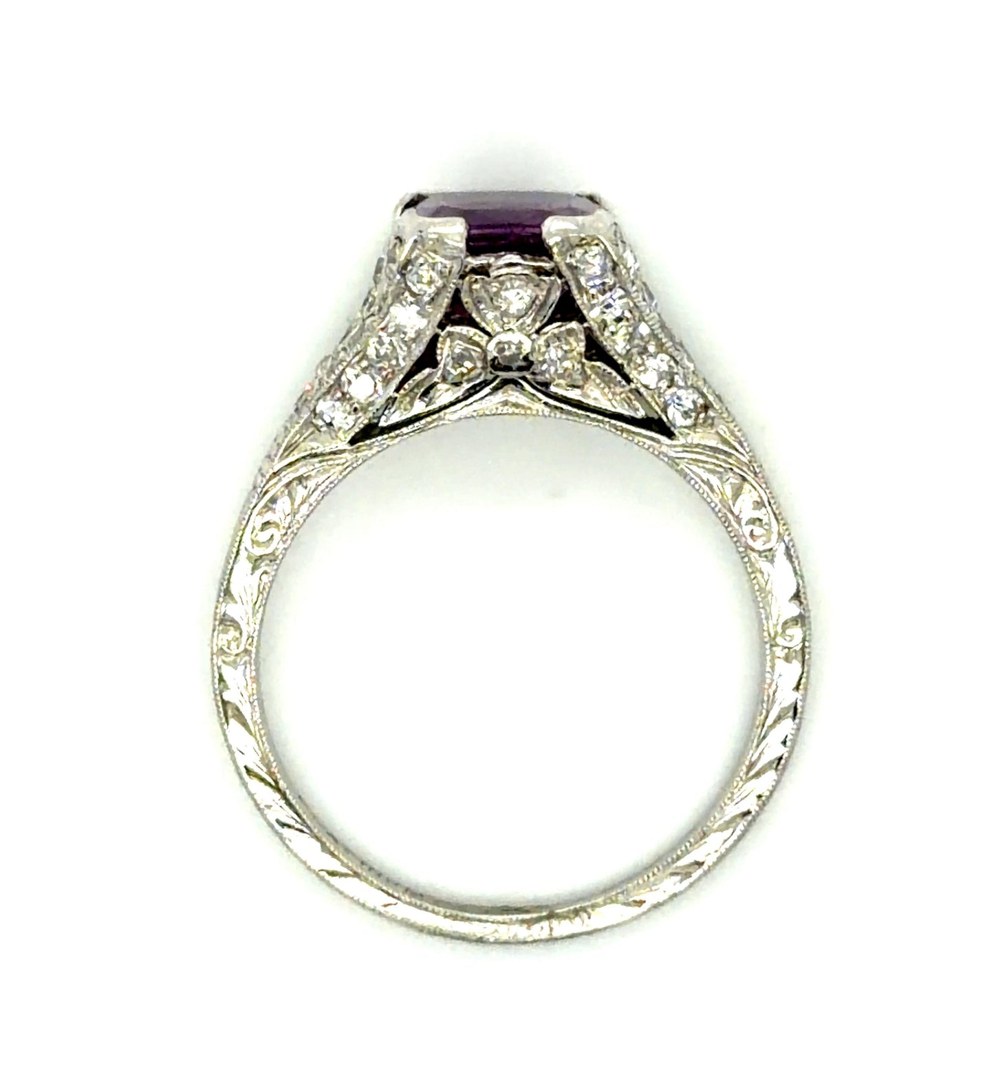 Estate  2.06ct Pink Sapphire Cushion &  0.40ctw Diamond PT  Art Deco Ring Circa