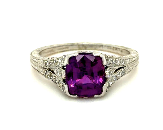 Estate 2.06ct Pink Sapphire Cushion & 0.40ctw Diamond PT Art Deco Ring Circa