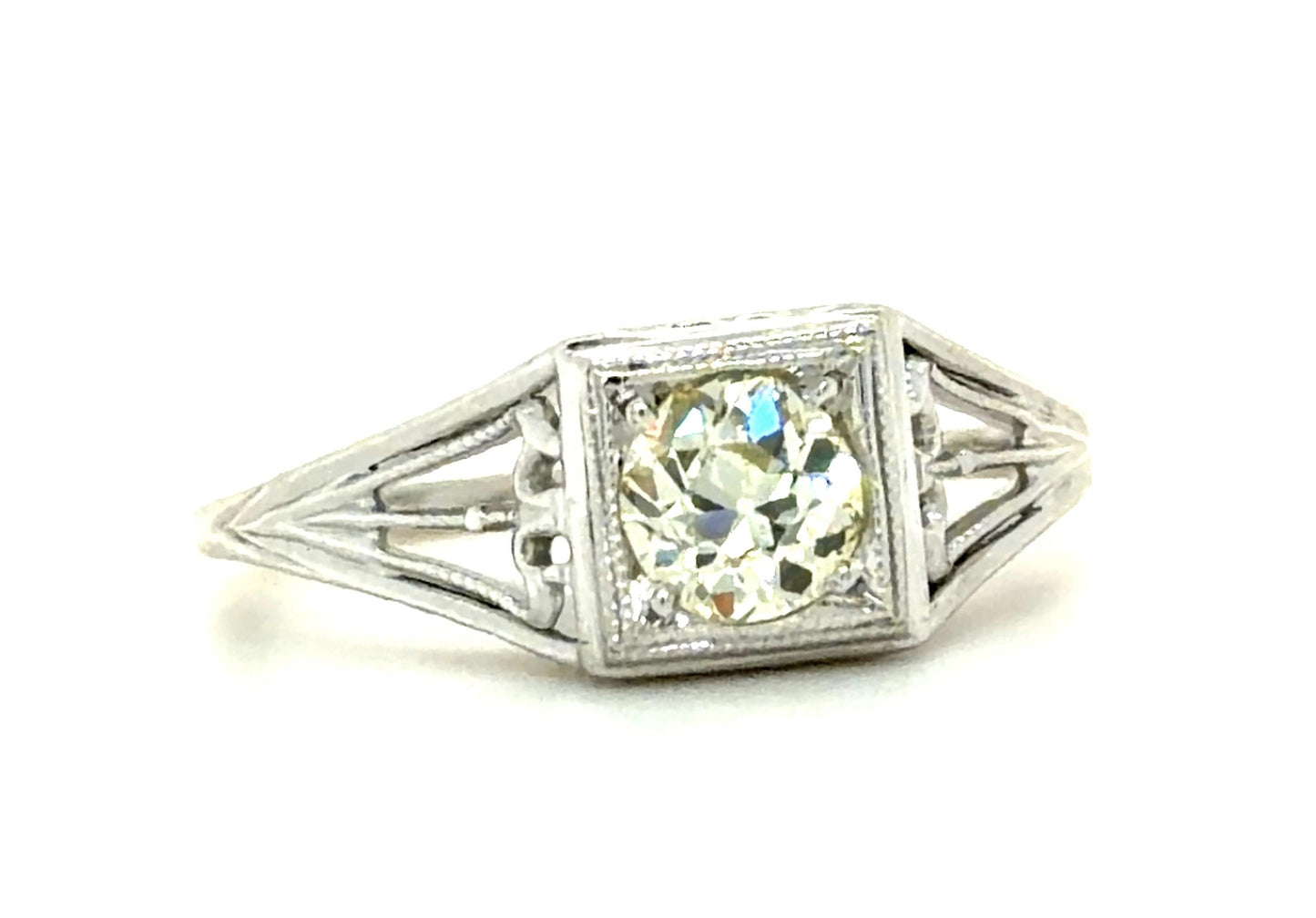 Original Art Deco .53ct Old European Diamond 18KW Ring (Vintage 1930s)