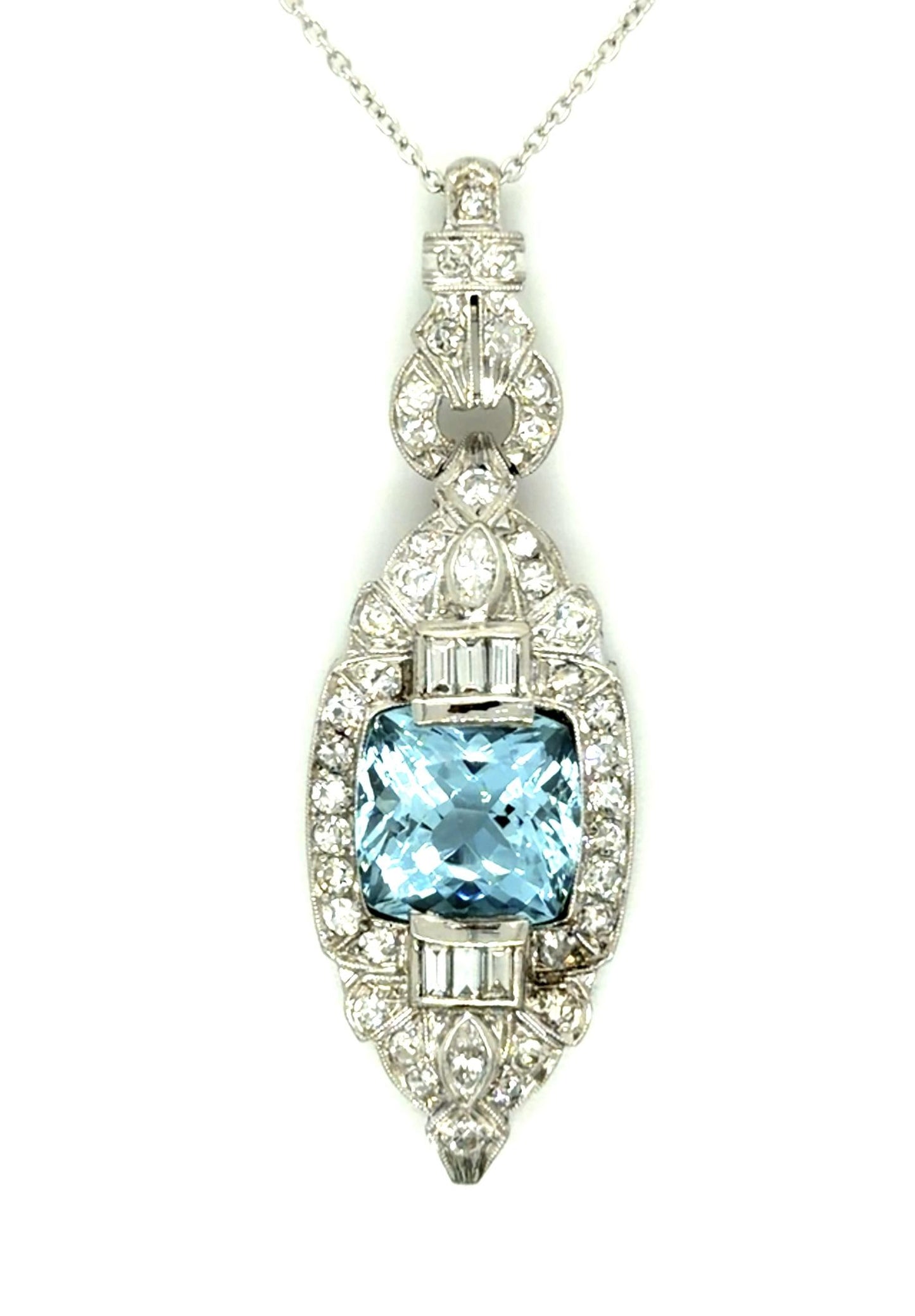 Art Deco 4ct Aquamarine 1.50ct Diamond PT Ring (Vintage 1930s)