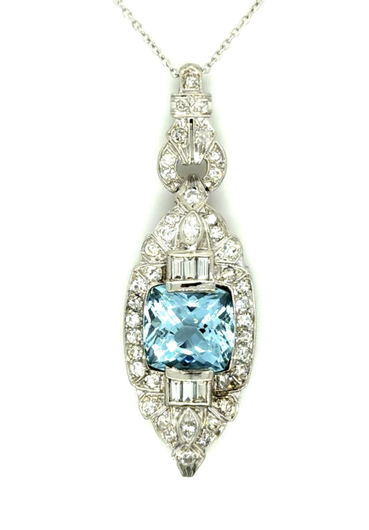 Art Deco 4ct Aquamarine 1.50ct Diamond PT Ring (Vintage 1930s)