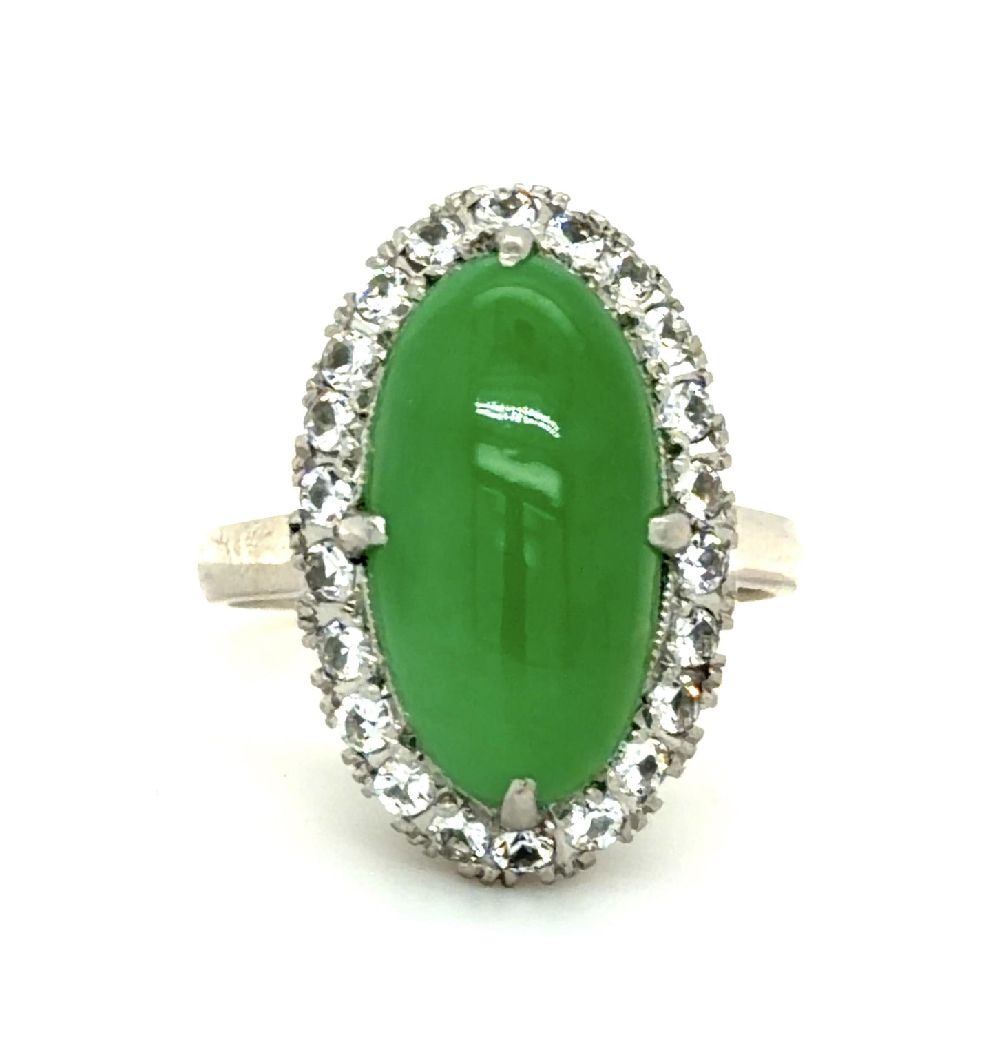 Original Art Deco 6ct Natural Jade (No Cert) White Sapphires PT Ring