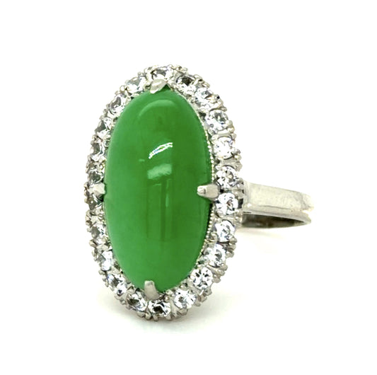 Original Art Deco 6ct Natural Jade (No Cert) White Sapphires PT Ring
