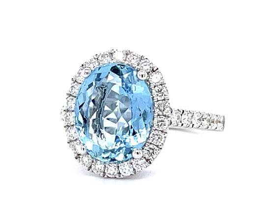 3.65ct Aquamarine .67ct Diamond 18KW Ring