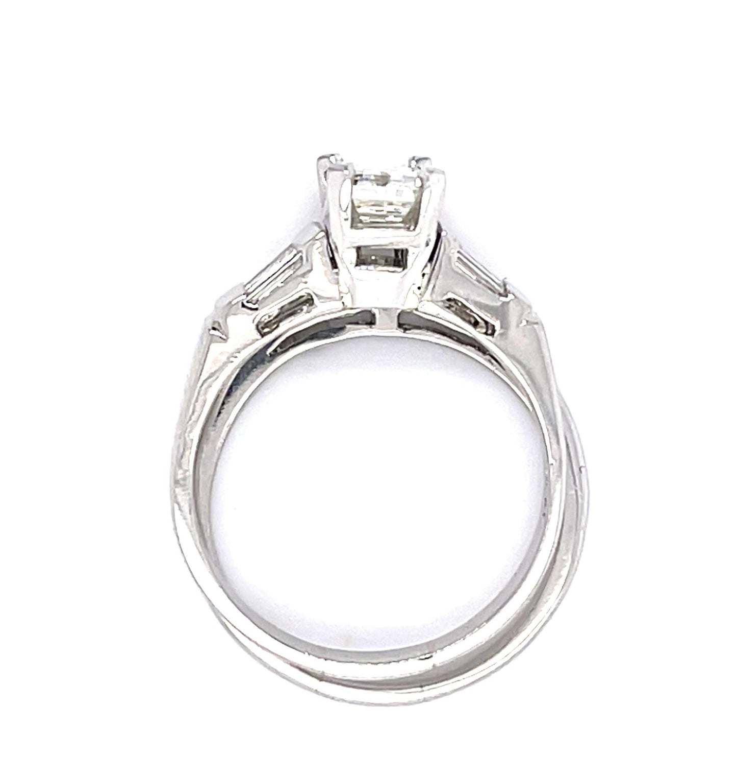 1.06ct I VS1 Emerald-cut Diamond (No Cert) PT Ring Set .72ct SD