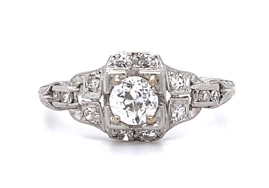 Original Art Deco .40ct Center Diamond PT Ring (Antique 1920s) .30ct Side Dia
