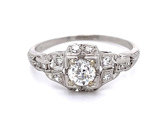 Original Art Deco .40ct Center Diamond PT Ring (Antique 1920s) .30ct Side Dia