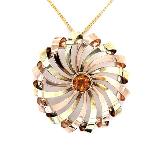 Retro 1ct Citrine 14KY Rose+Green Gold Pendant (Vintage 1940s)