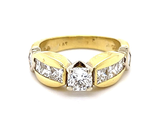 0.50ct Diamond Cushion & 1.20ctw Diamond Princess Cut PT/18K Yellow Gold