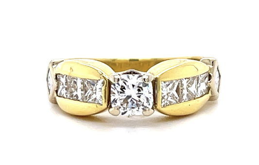 0.50ct Diamond Cushion & 1.20ctw Diamond Princess Cut PT/18K Yellow Gold