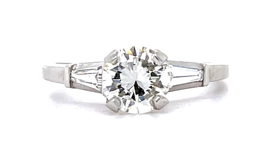1.01ct GIA J SI1 Diamond .20ct Tapered Baguette Diamonds Platinum Estate Ring