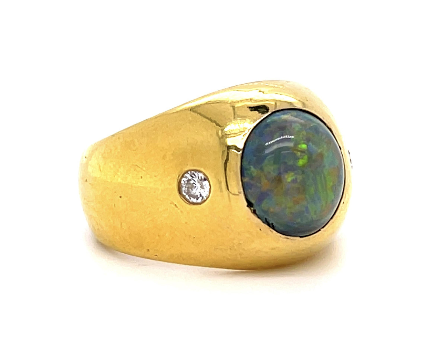 18KY Black Australian Opal & Diamond Men's Ring 2.25ct(op) 0.16ct twt(dia)