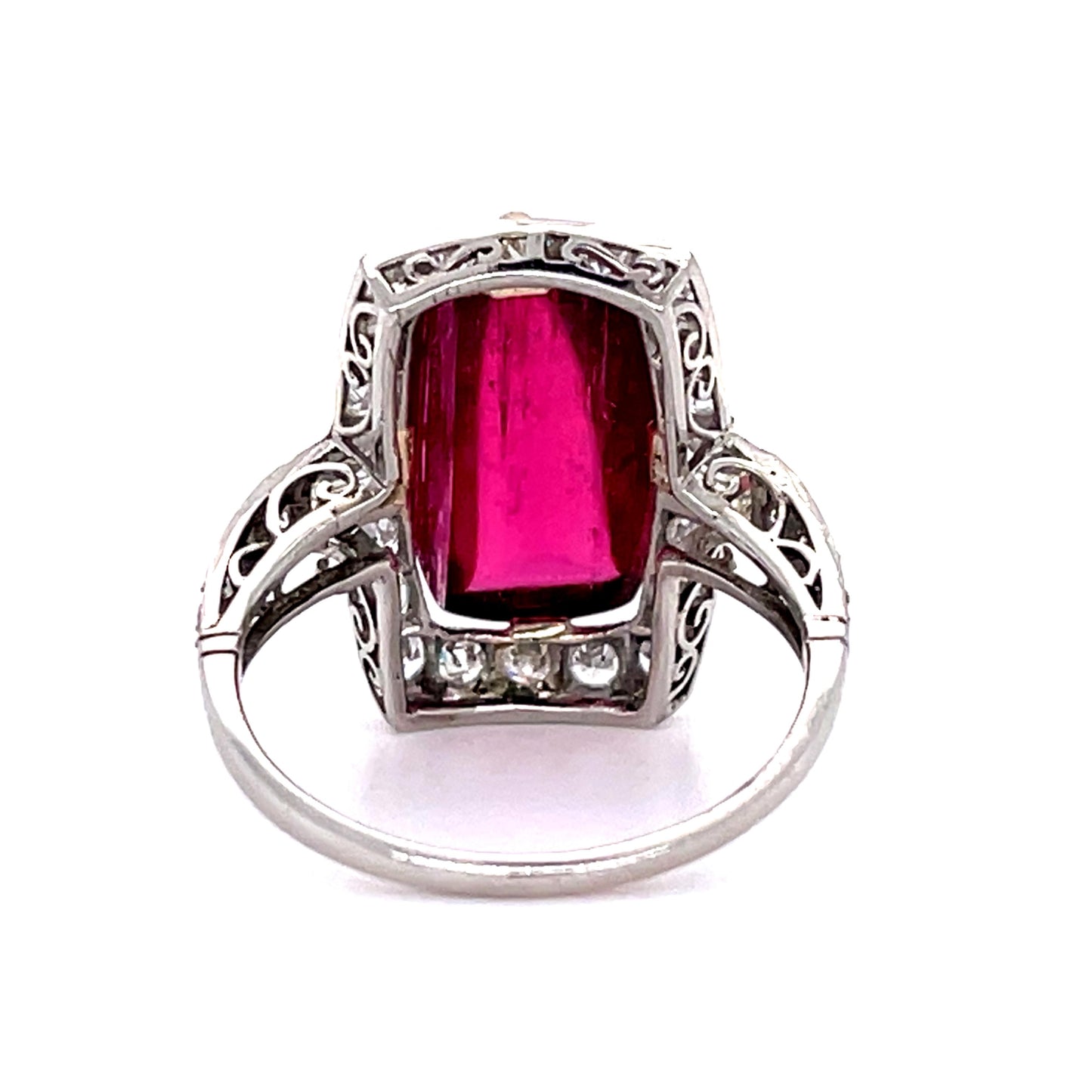 6.90ct Rectangular Cabochon Rubellite Tourmaline PT Handmade Ring