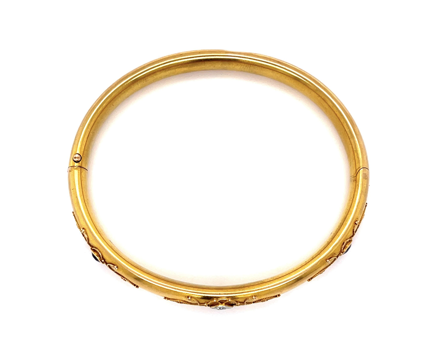 Art Nouveau Original .45ct Euro Diamond .70ct Sapphire 14KY Bangle Bracelet