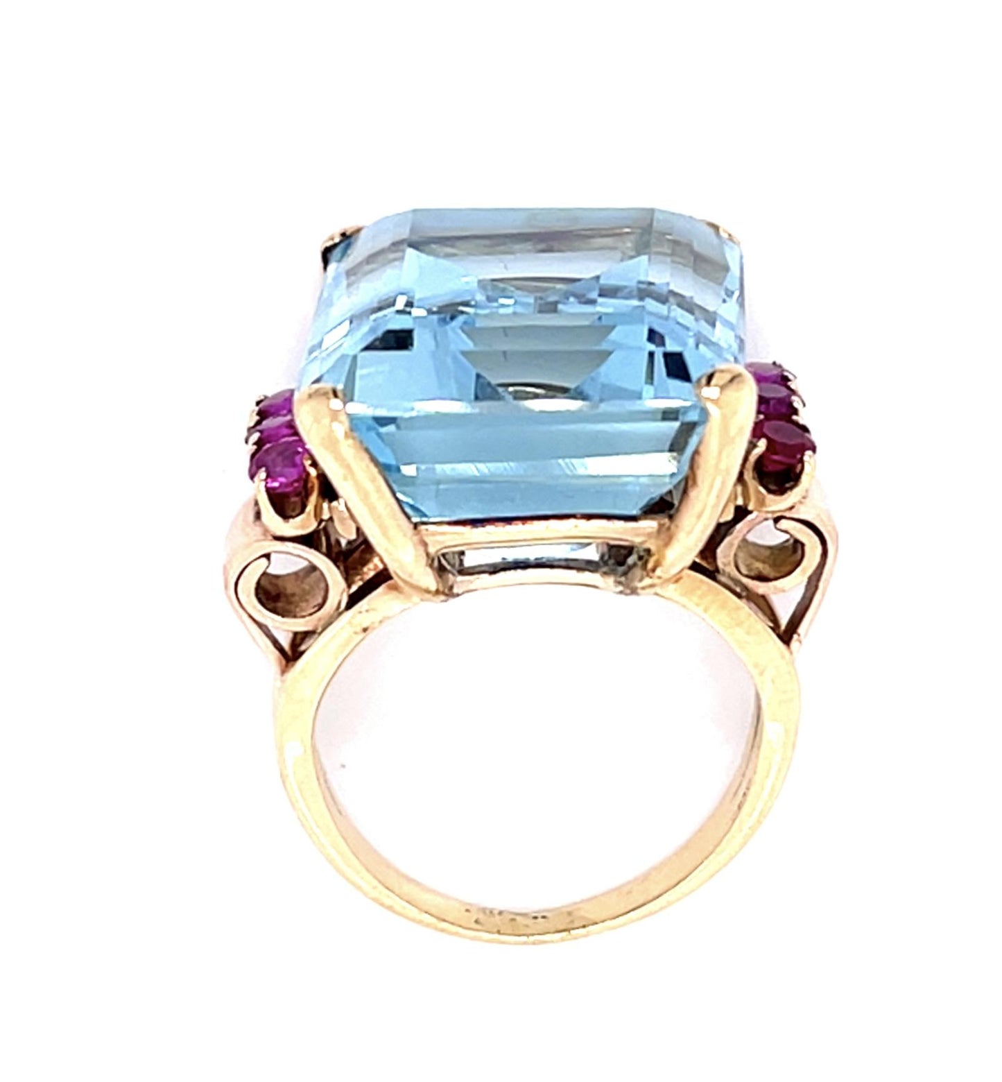 Retro 21ct Aquamarine .76ct Ruby 14KY Ring (Vintage 1940s)
