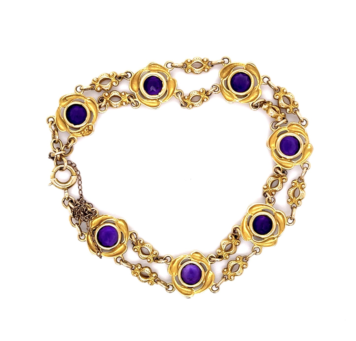 Original Art Nouveau 10ct Amethyst 14KY Bracelet (Antique 1900s)
