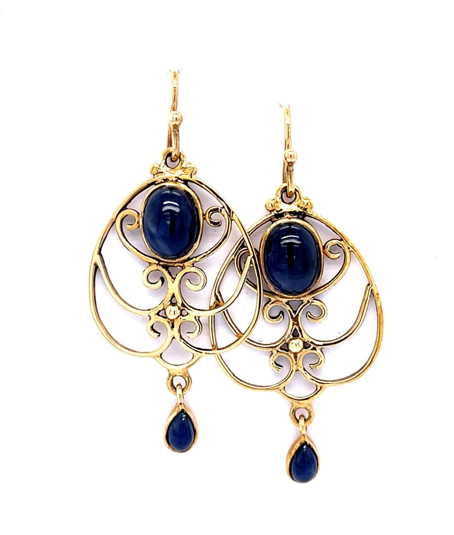 4.50ct Cabochon Sapphire 14KY Handmade Drop Earrings