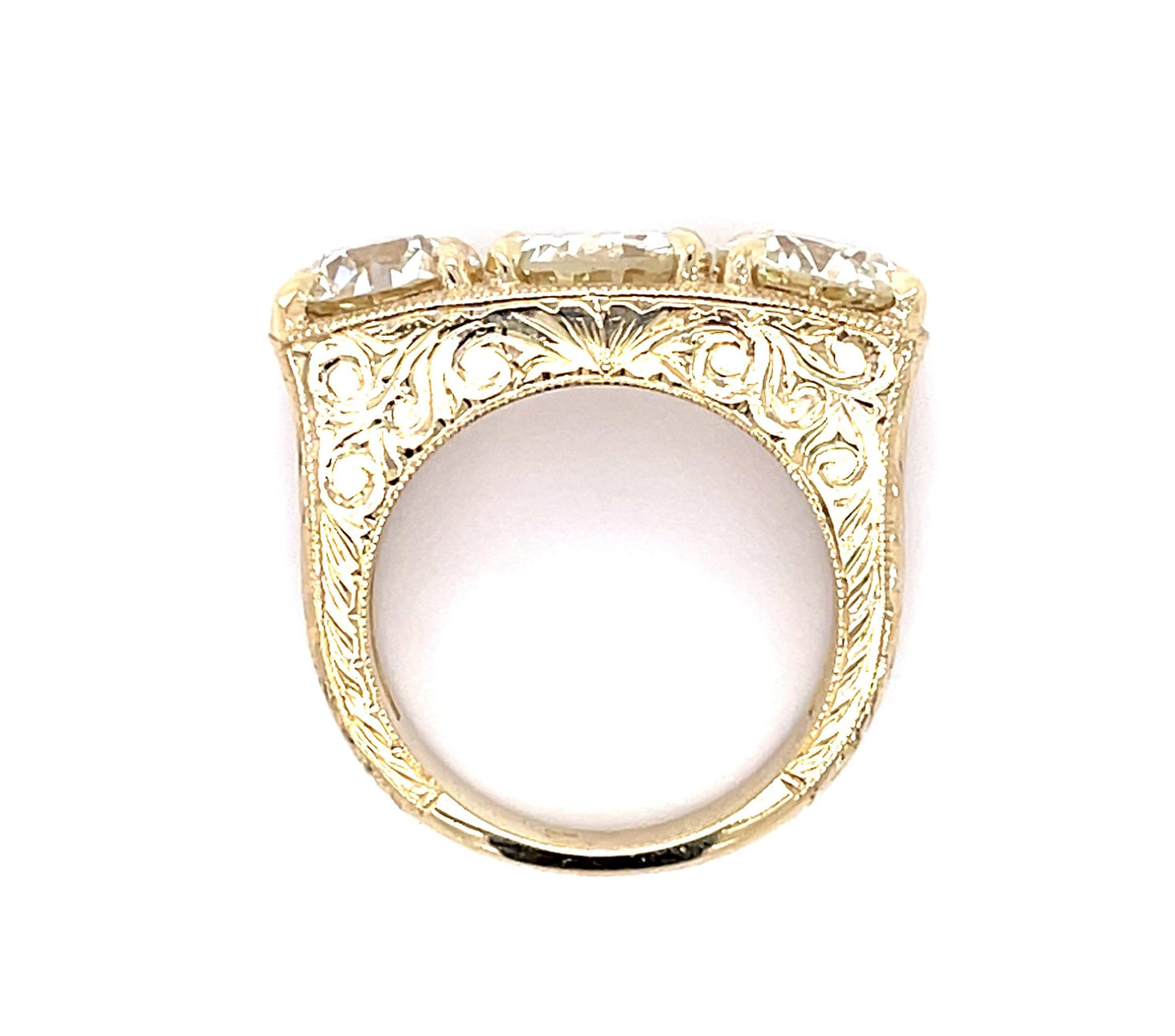 2.01ct M SI2 Old European Center Diamond 14KY Three Stone Ring 1.49ct+1.54ct SD