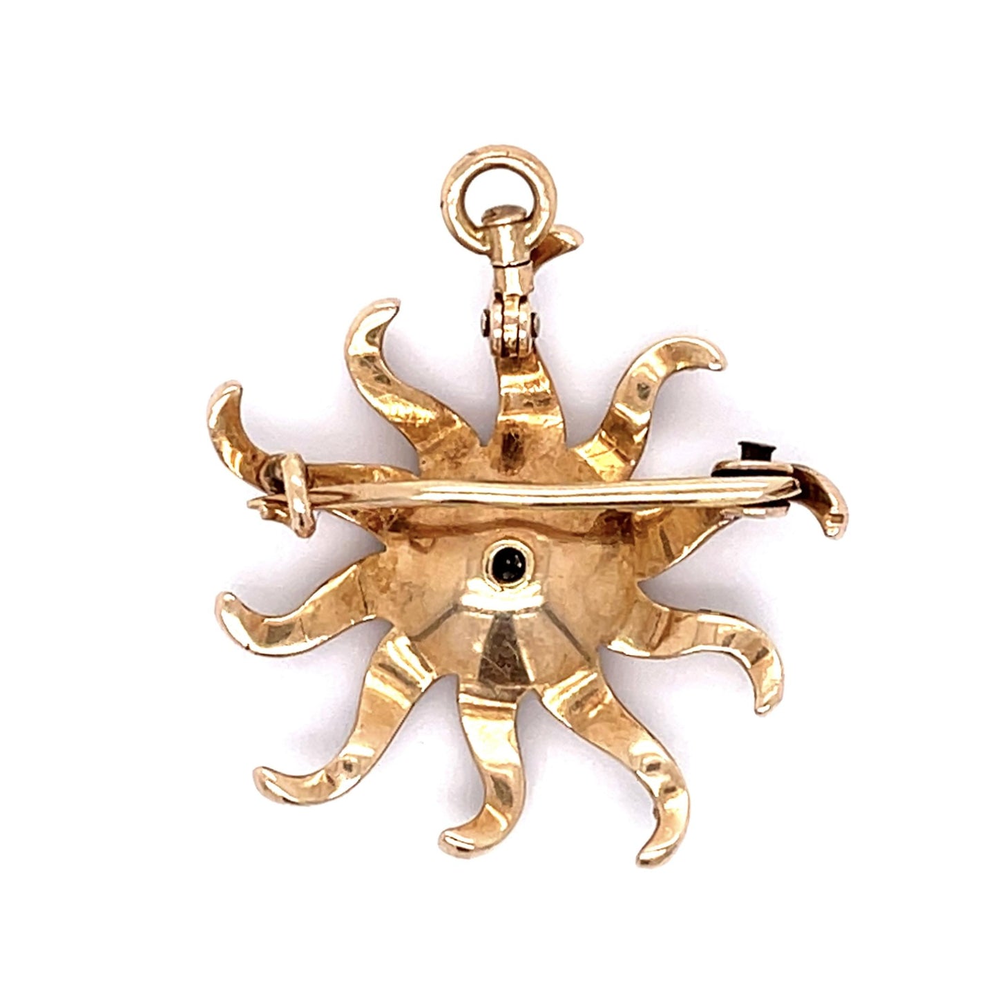 Original Victorian .08ct Diamond + Sea Pearl 14KY Pendant Brooch (Antique 1870s)