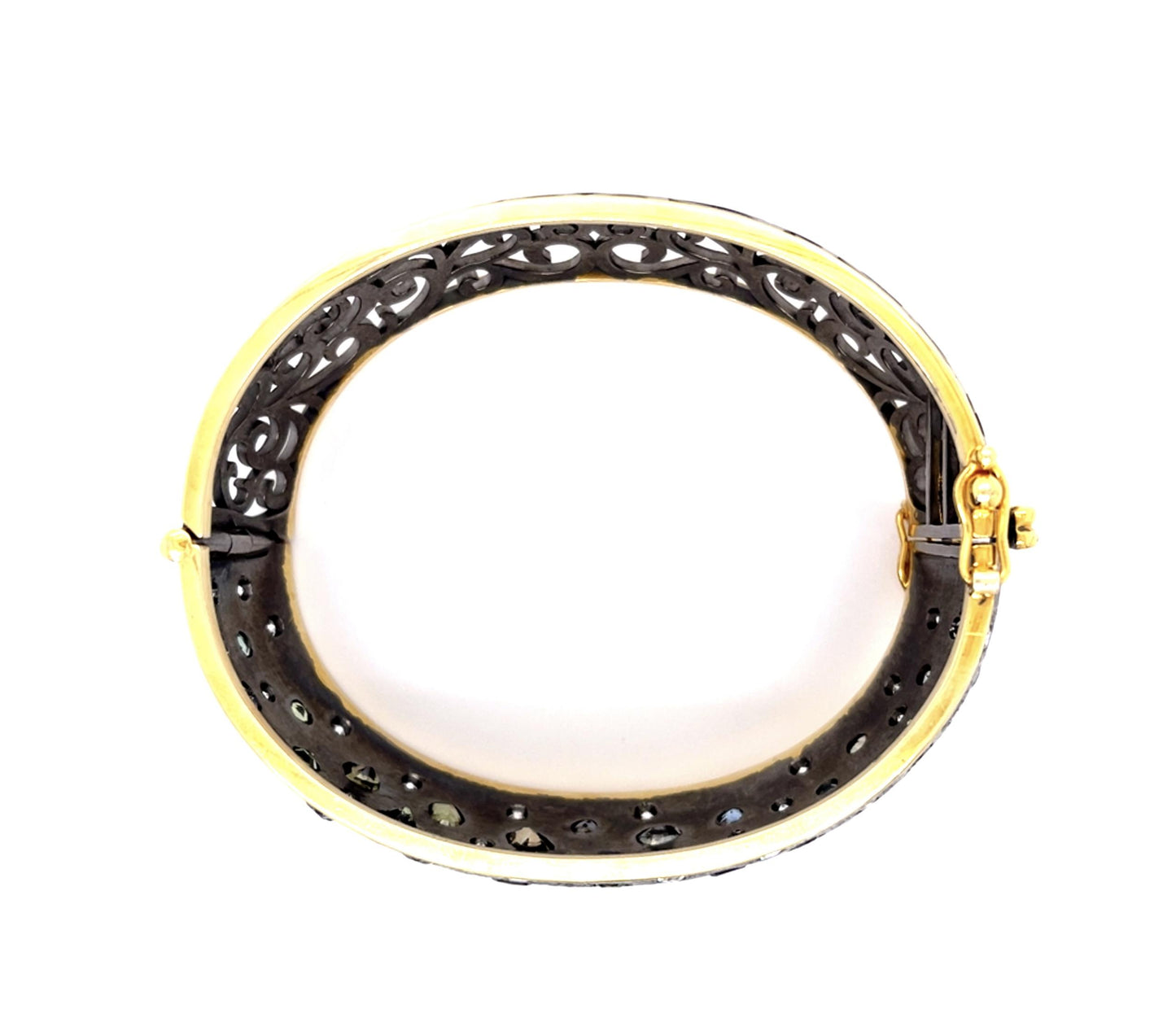 15.84ct Alexandrite 3ct Diamond 14KY+Gun Silver Finish Bangle Bracelet